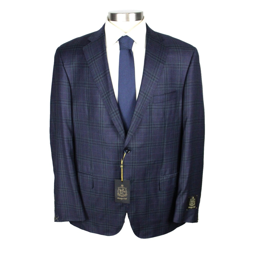 Heritage Sport Coat 46 R Mens Purple Plaid 130s Wool B Fit Two Button Blazer